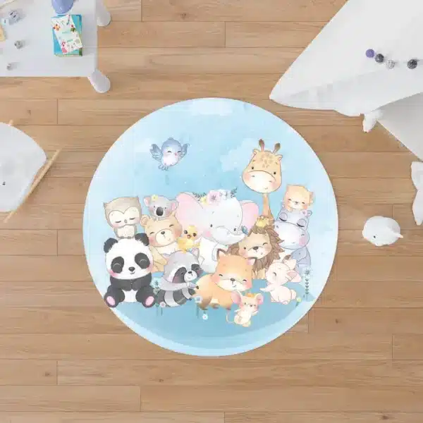 فرش گرد اتاق کودک طرح حیوانات