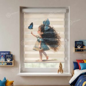 پرده زبرا اتاق دخترانه سه بعدی طرح فرفری و پروانه